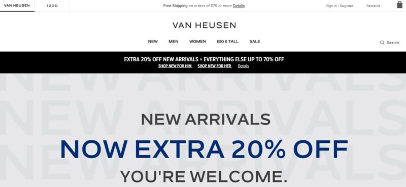 diseño de sitio web de marca van heusen en wordpress