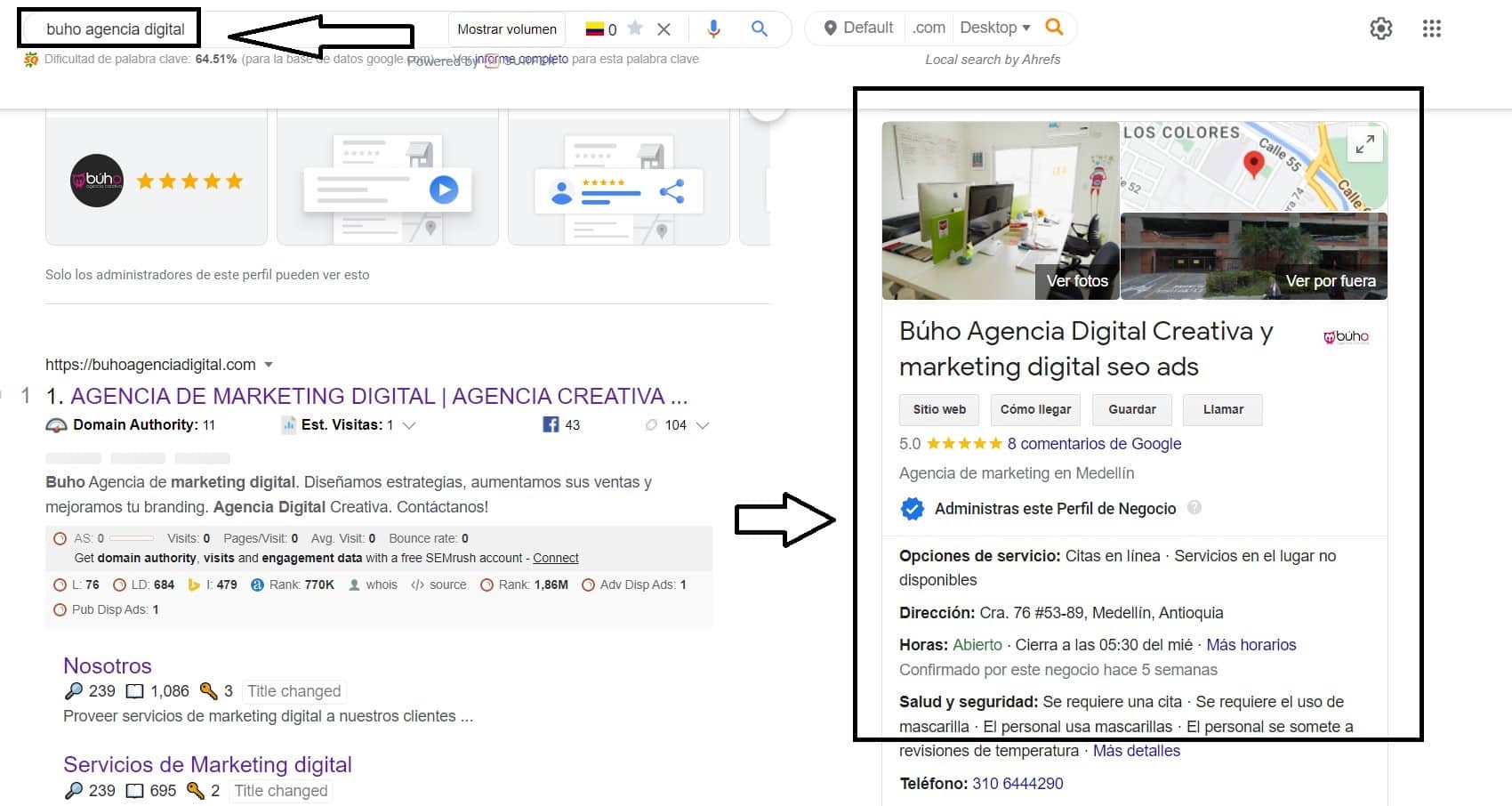 google my business de buho agencia digital
